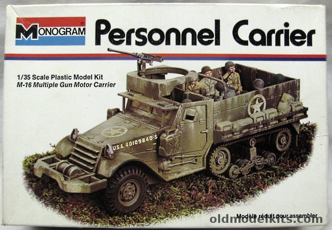 Monogram 1/35 Personnel Carrier M3A1 Half Track Vehicle with Diorama Instructions - White Box Issue, 8216 plastic model kit